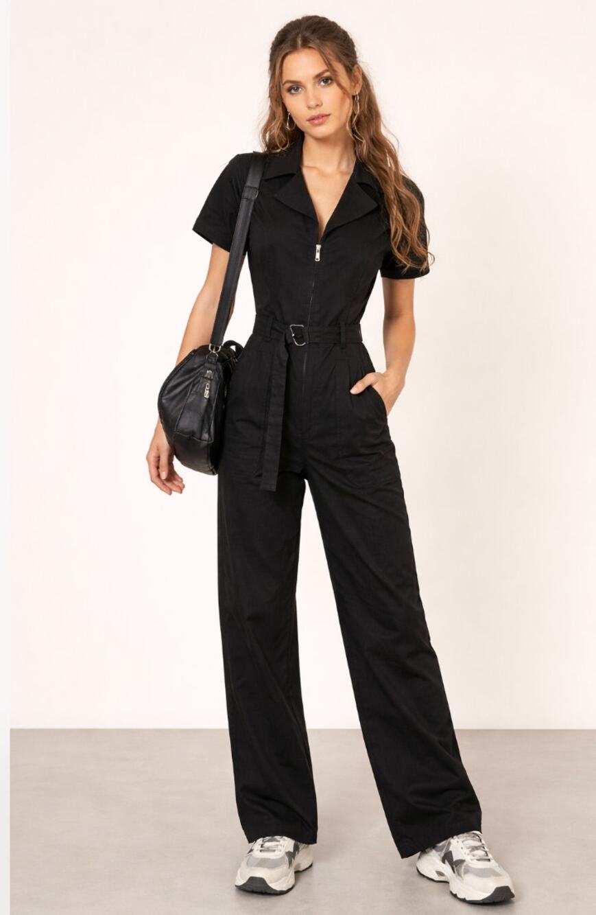 Women's Lyn Burches Black Belted Workwear Fitted Jumpsuit Gorpcore Utility M